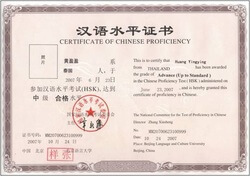 Hanyu Shuiping Kaoshi, HSK, Chinese Proficiency Test Certificate